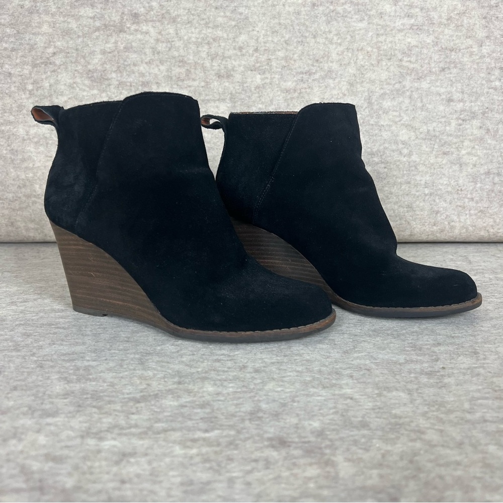 Lucky Brand Yezzah Black Suede Wedge Ankle Boots